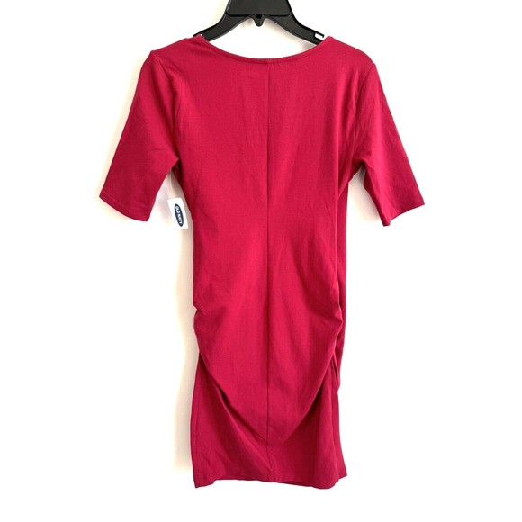 NWT Old Navy Maternity Fitted Faux Wrap Bodycon Dress Red Ruched Stretch - Picture 3 of 9